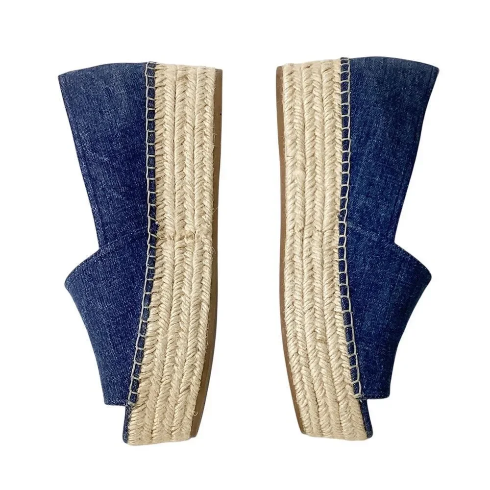 Miu Miu Blue Denim Platform Espadrille Sandals Sz 39.5 Peep Toe Designer